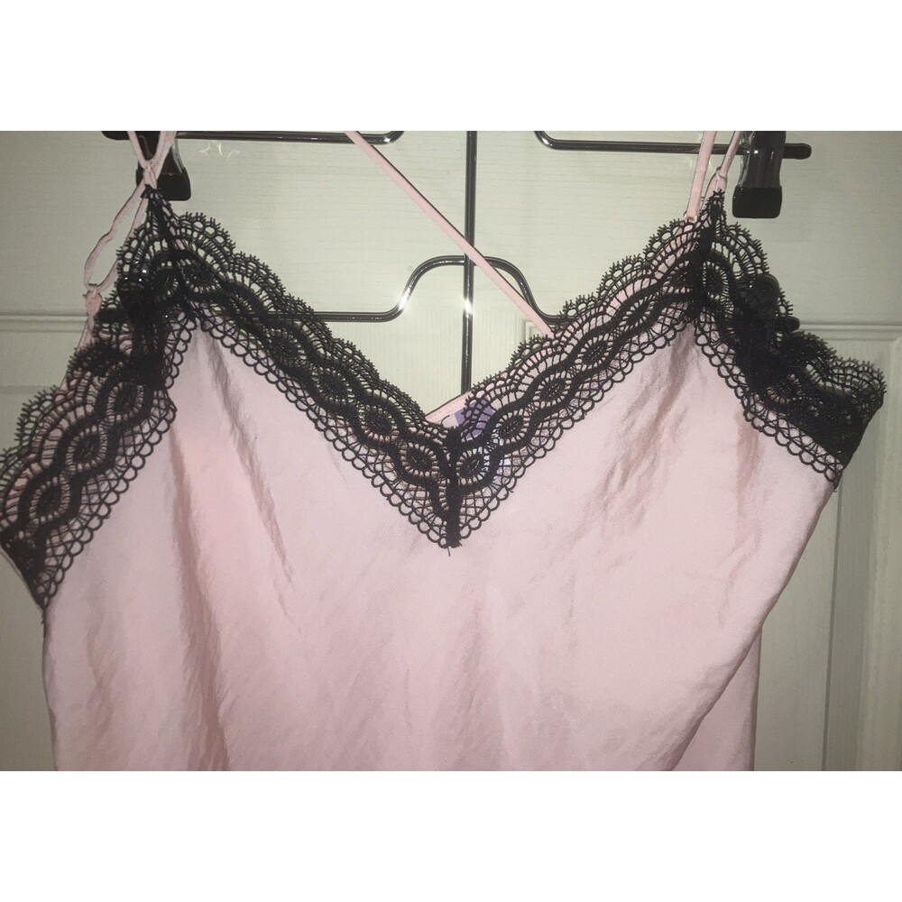 Lilac And London Pink Satin V-neck Nightgown With Black Lace Size M